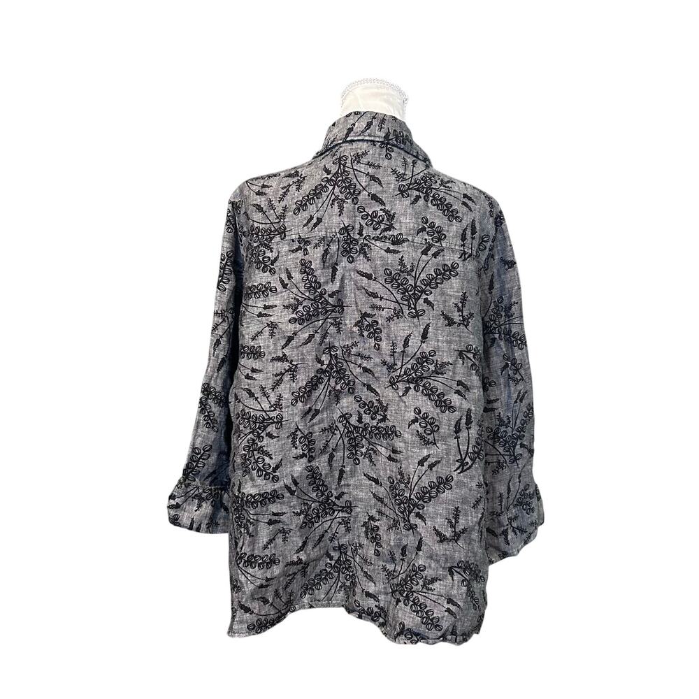 JM Collection Gray Linen Black Embroidered Floral Button Shirt Cottagecore 18W - Picture 3 of 16